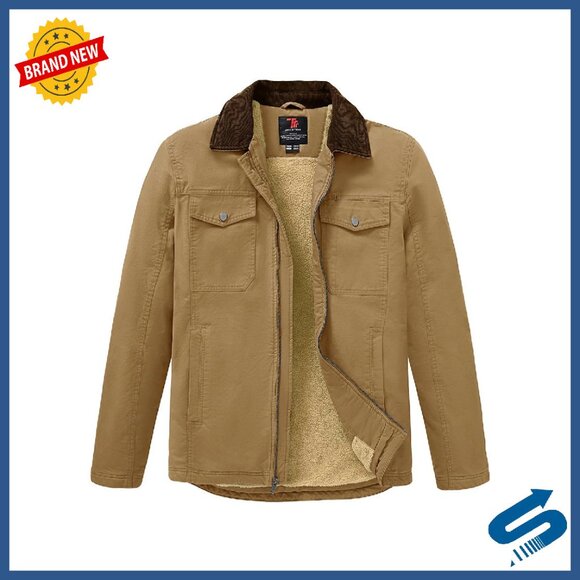 Men's Heavyweight Sherpa Fleece Work Jacket Full Zip 5 Pockets